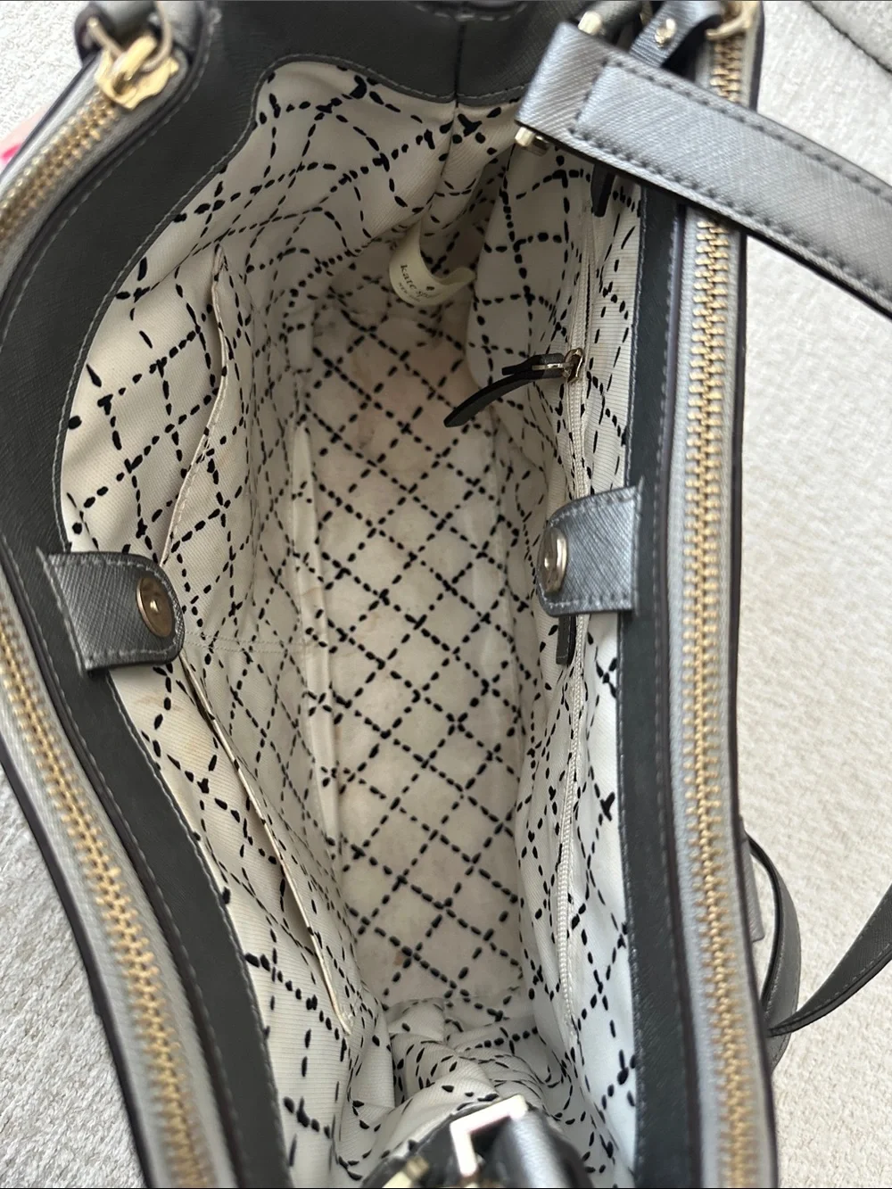 kate spade Gray Structured Saffiano Satchel with Gold Hardware